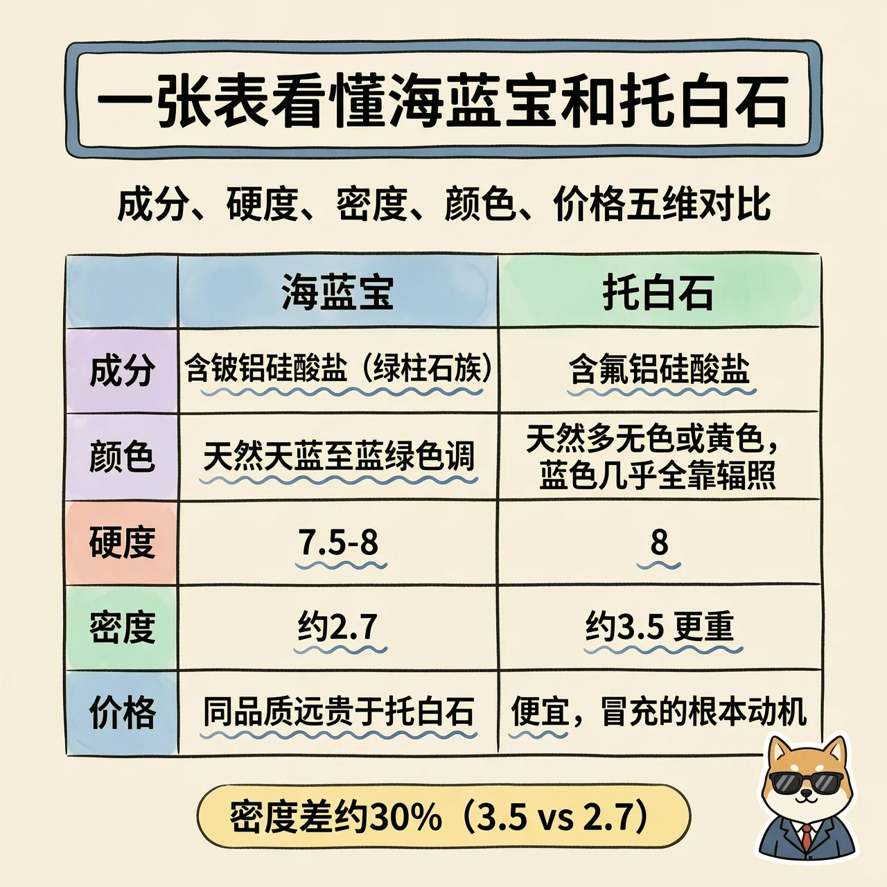 一张表看懂海蓝宝和托帕石